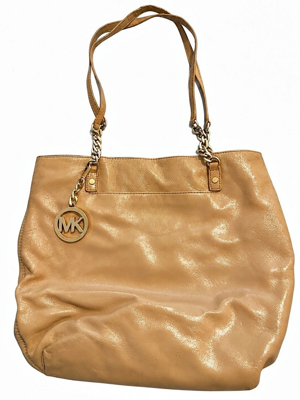 Michael Kors Tan Tote Purse Gold Chain MK Charm 15x12